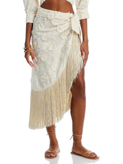 Just Bee Queen Womens Fringe Midi Wrap Skirt In White