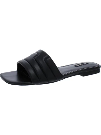 Nine West Womens Faux Leather Peep-toe Slide Sandals In Black