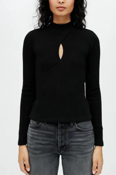 Re/done Keyhole Mock Neck Top In Black