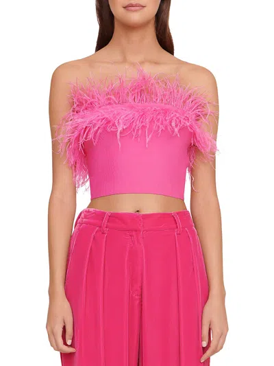 Staud Nellie Womens Faux Feather Trim Short Cropped In Pink