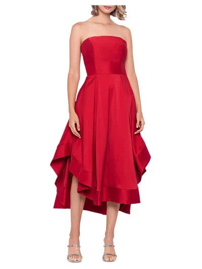 Aqua Womens Strapless Pockets Midi Dress In Red