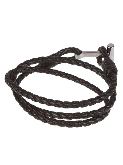 Tom Ford Woven Leather And Silver-tone Wrap Bracelet In Black