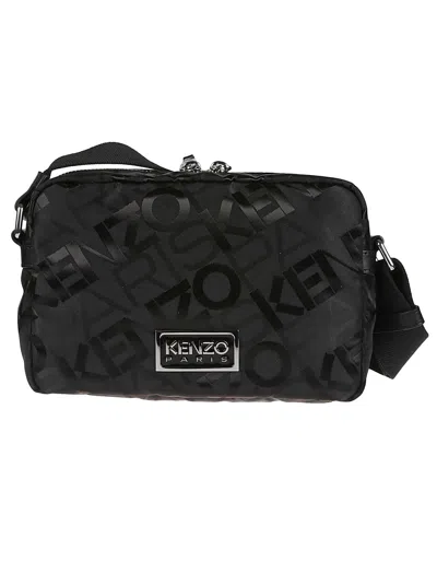 Kenzo Logo-jacquard Shell Messenger Bag In Black