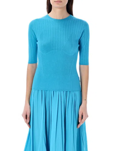 Lanvin Knit Short Sleeves Sweater In Turquoise