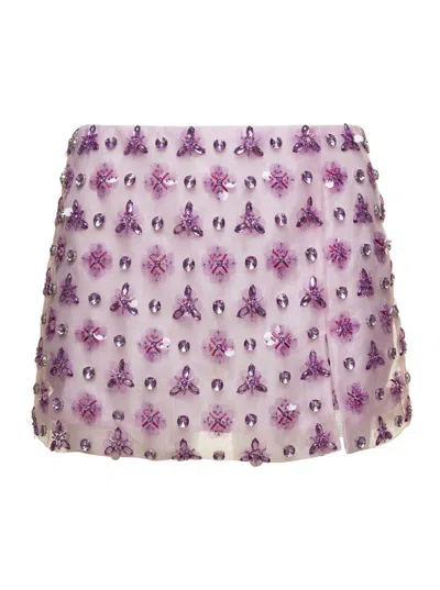 Des_phemmes Pink Geometric Mini Skirt With Crystal Embellishment In Organza Woman In Violet