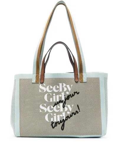 See By Chloé See By Girl Un Jour Canvas & Leather Tote In Light Blue