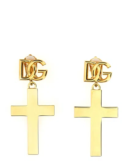Dolce & Gabbana Cross Logo Earrings In Gold