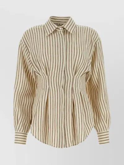 Max Mara Eritrea Darted Striped Flax Shirt In White