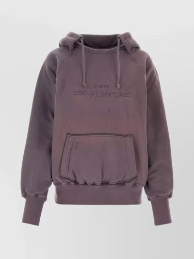 Maison Margiela Logo Detailed Drawstring Hoodie In Purple