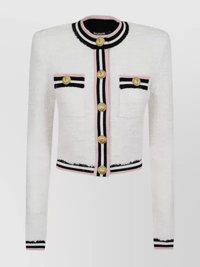 Balmain Maze Monogram Viscose Blend Jacket In White,black