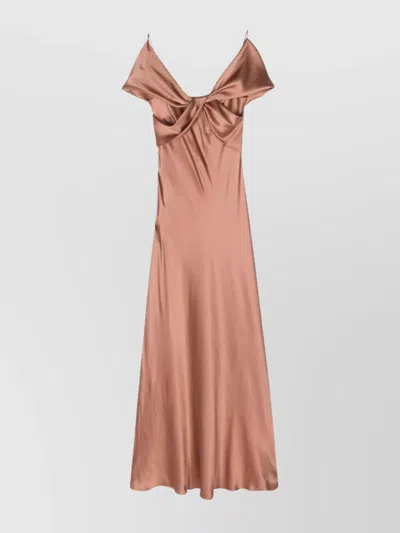 Alberta Ferretti Draped Satin Long Dress In Brown