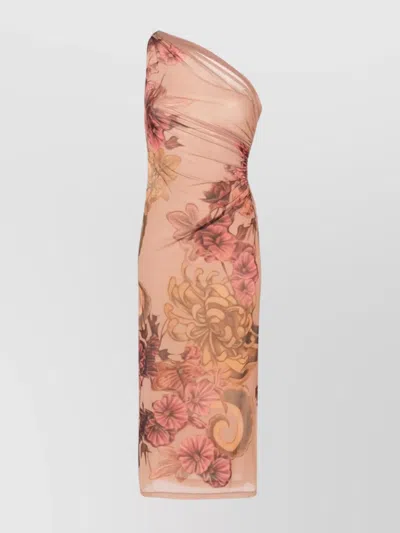 Alberta Ferretti Single-shoulder Dress With Tattoo Print In Pink