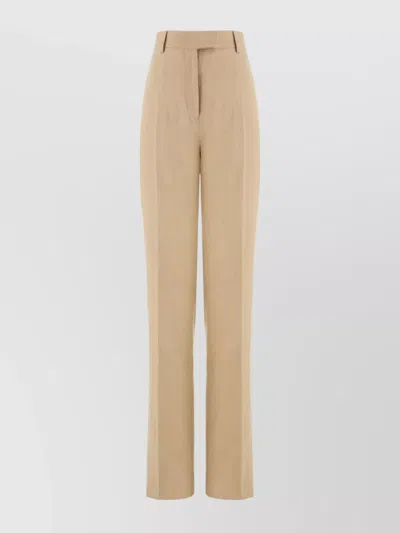 Ferragamo Woman Linen Blend Tailored Trouser In Stone