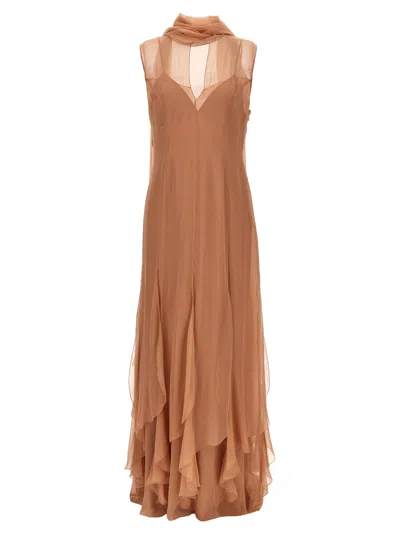 Alberta Ferretti Long Chiffon Dress In Pink