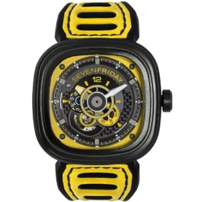 Pre-owned Sevenfriday Men's Watch Racing Team Automatic Black And Yellow Dial Strap P3b-03