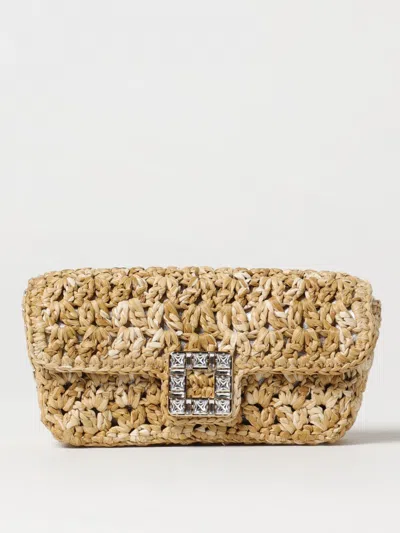 Roger Vivier Interwoven Foldover Top Shoulder Bag In Natural