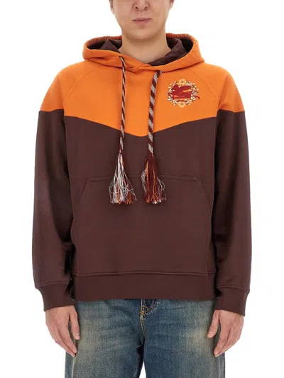 Etro Pegaso-embroidered Cotton Hoodie In Brown