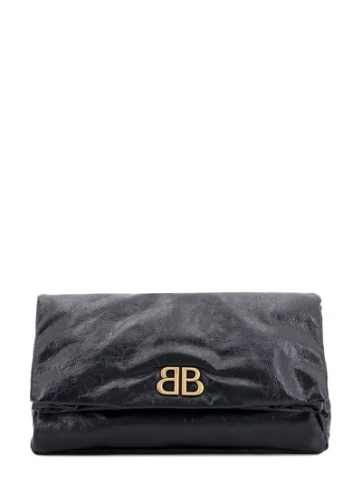 Balenciaga Monaco Bb Monogram Clutch Bag In Black