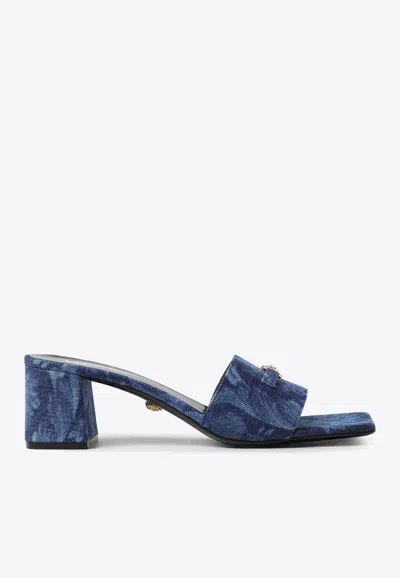 Versace 55mm Denim Mules In Blue