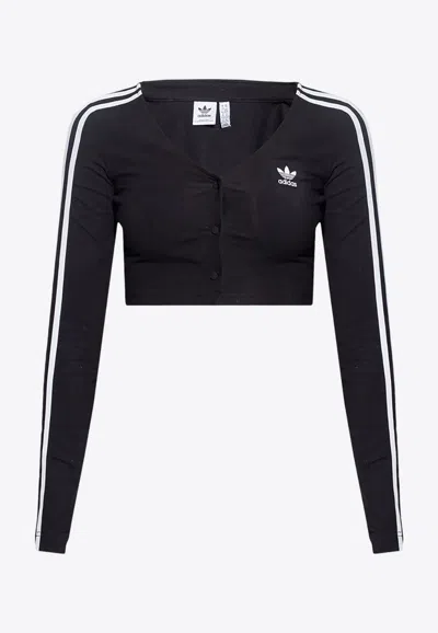 Adidas Originals Button Down Long Sleeve Top In Black