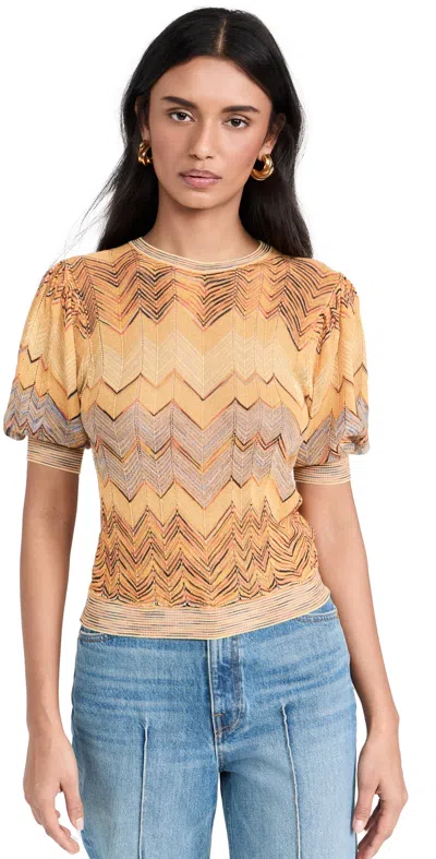 Ulla Johnson Priscilla Puff-sleeve Chevron-print Top In Blue