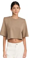 Isabel Marant Zaely Strong-shoulder Short-sleeve Crop T-shirt In Green