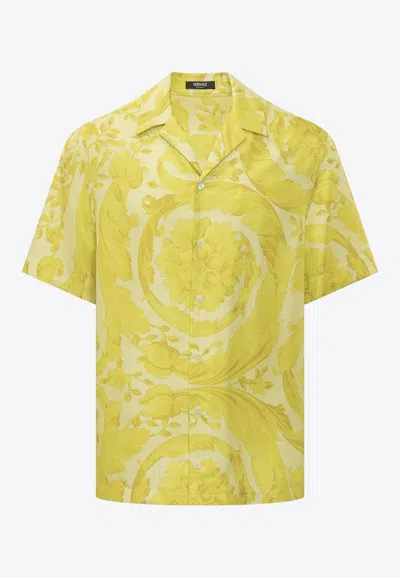 Versace Barocco Print Silk Shirt In Yellow