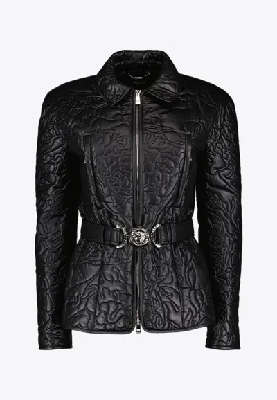 Versace Barocco Quilted Puffer Jacket In Black