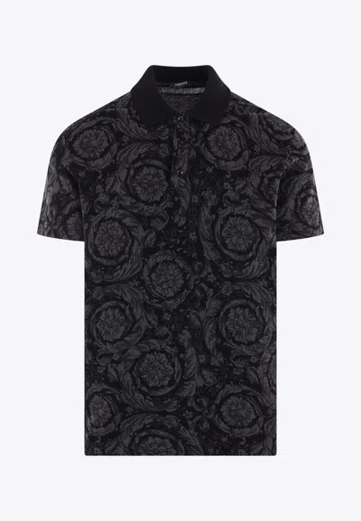 Versace Barocco Short-sleeved Polo T-shirt In Gray