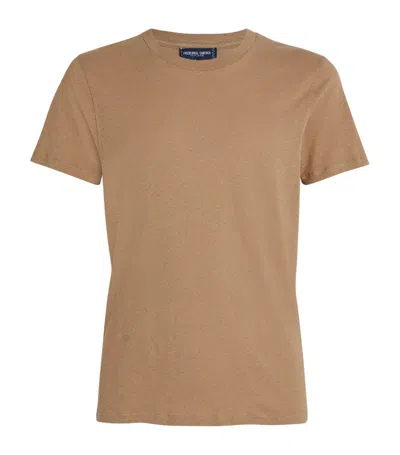 Frescobol Carioca Linen-cotton Lucio T-shirt In Brown