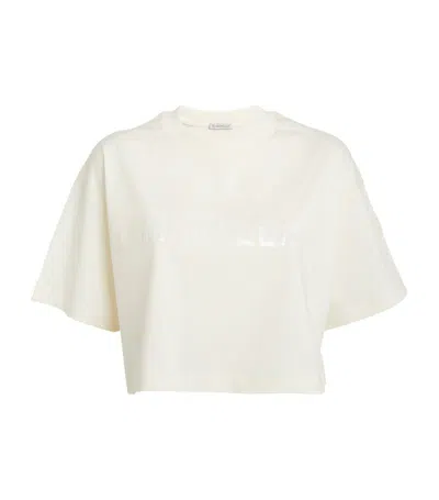 Moncler Cropped Logo T-shirt In White,neutro