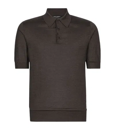 Dolce & Gabbana Short-sleeve Silk Polo Shirt In Grey