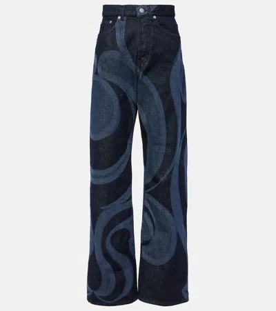 Dries Van Noten Printed Straight Jeans In Blue