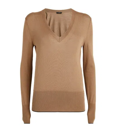 Joseph Silk-cotton V-neck Sweater In Brown