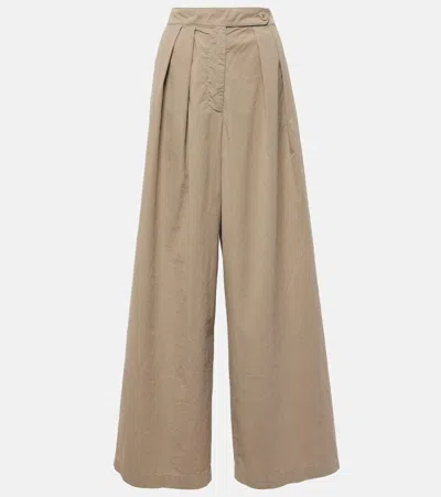 Dries Van Noten Pamplona Pleated Cotton Wide-leg Trousers In Brown