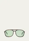 Tom Ford Men's Rosco Eco Acetate Rectangle Sunglasses In 52n Brown