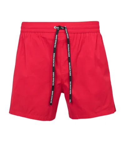 Balmain Logo-print Swim Shorts In Red