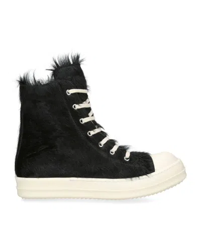 Rick Owens Leather High-top Trainers In 黑色