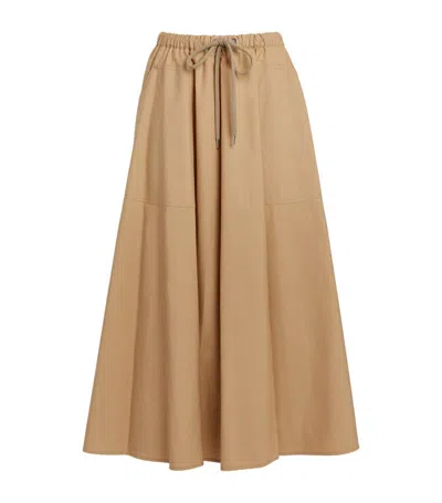 Moncler Logo Cotton Midi Skirt In Beige