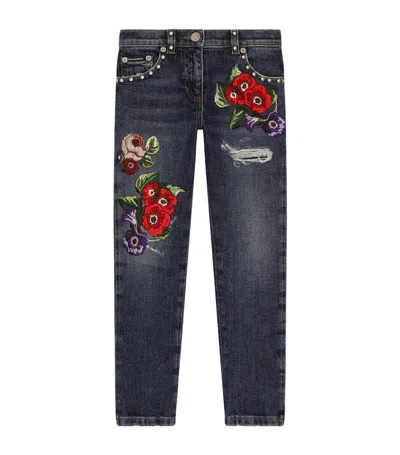 Dolce & Gabbana Kids Embroidered-floral Jeans In Multi