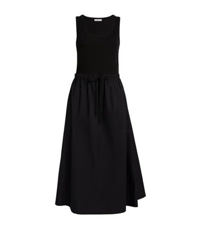 Moncler Cotton Blend Midi Dress In Black
