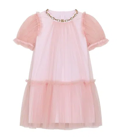 Dolce & Gabbana Kids' Tulle Rhinestone-embellished Dress In Pink