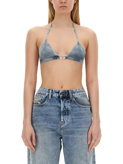 Diesel Stretch Cotton Blend Crop-top With Striped Pattern In Denim