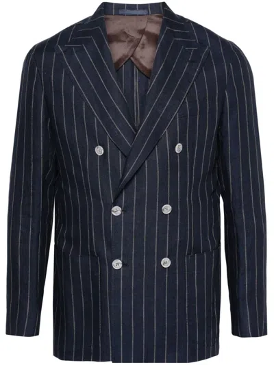 Barba Pinstriped Double-breasted Blazer In Black