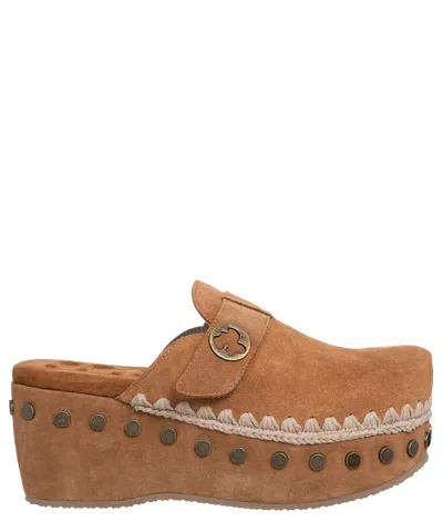 Mou Clog Slipper-mule In Leather Color Suede In Brown