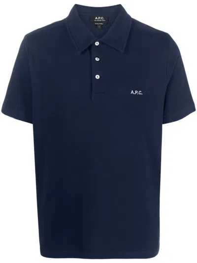 A.p.c. Logo Embroidery Polo Shirt In Blue