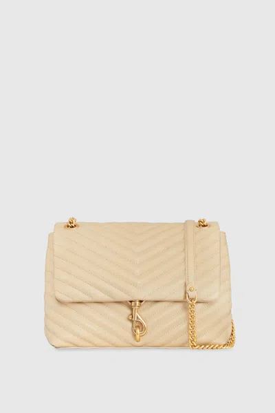 Rebecca Minkoff Edie Flap Chevron-quilted Shoulder Bag In Latte/antique Brass