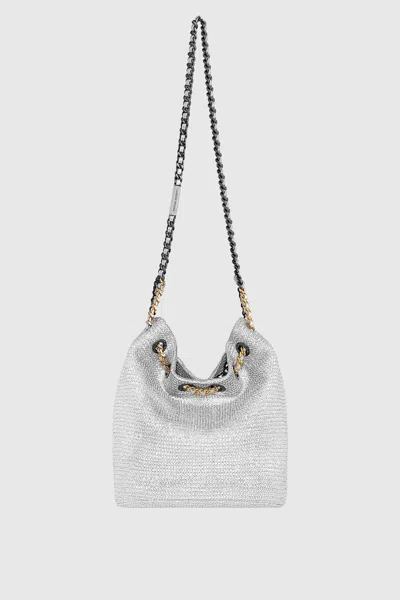 Rebecca Minkoff Metallic Woven Chain Bucket Bag In Silver