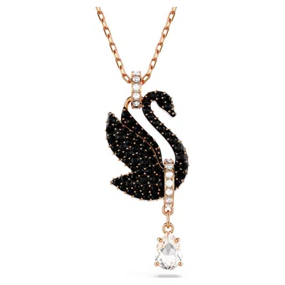 Swarovski Swan, Black, Rose Gold-tone Iconic Swan Pendant Necklace