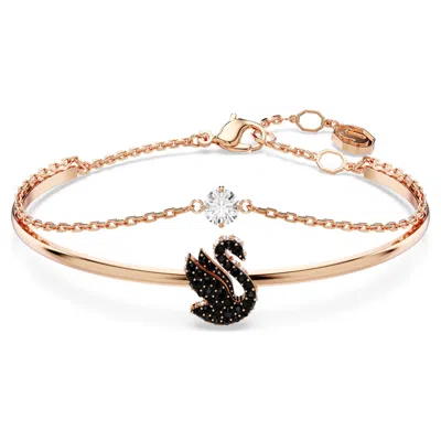 Swarovski Swan, Black, Rose Gold-tone Iconic Swan Bangle Bracelet